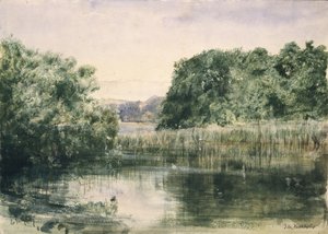 Näkymä järvelle ja puita, 1857 (akvarelli paperille)